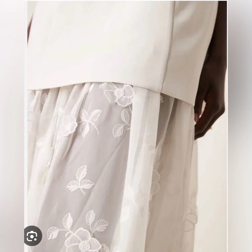 Abercrombie & Fitch White Maxi Dress with Sheer Floral Skirt